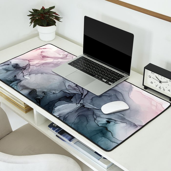 Blush and Paynes Gray Flowing Abstract Reflect Desk Mat Gallery Image 2