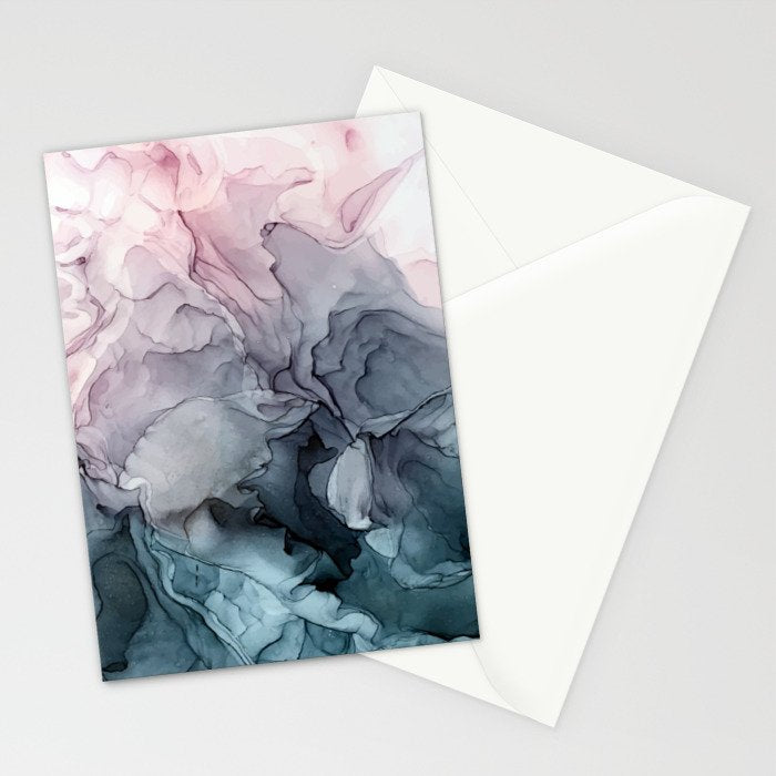 Blush and Paynes Gray Flowing Abstract Reflect Stationery Card Gallery Image 2