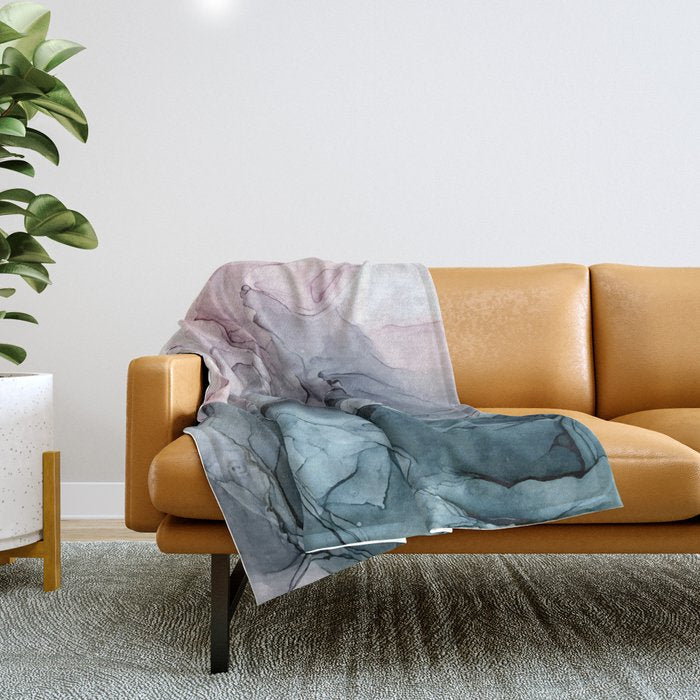 Blush and Paynes Gray Flowing Abstract Reflect Throw Blanket Gallery Image 1