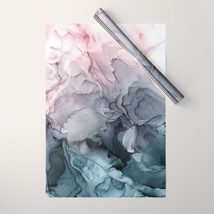 Blush and Paynes Gray Flowing Abstract Reflect Wrapping Paper Gallery Image 1
