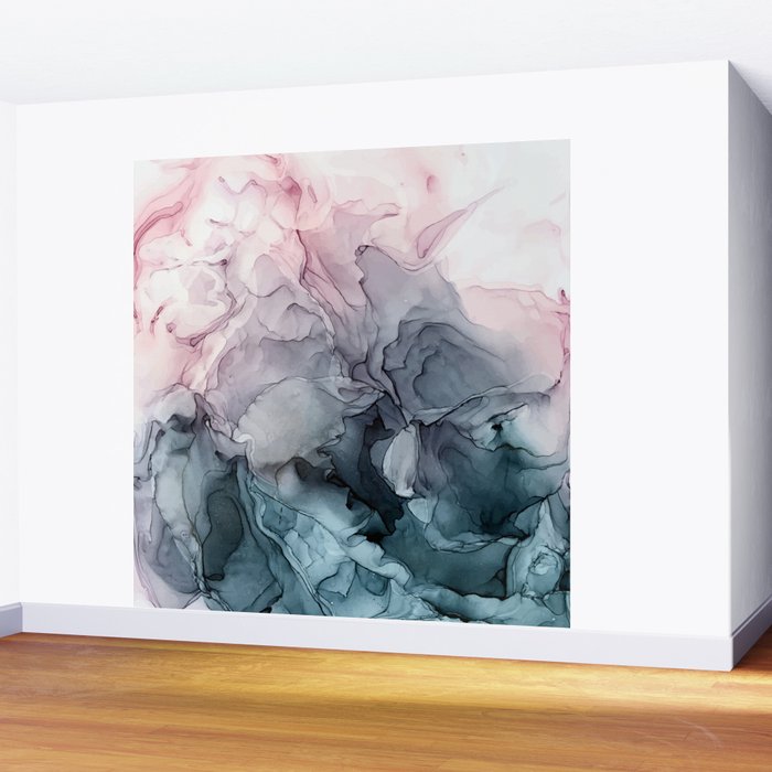 Blush and Paynes Gray Flowing Abstract Reflect Wall Mural Gallery Image 2