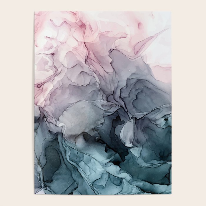 Blush and Paynes Gray Flowing Abstract Reflect Poster Gallery Image 4