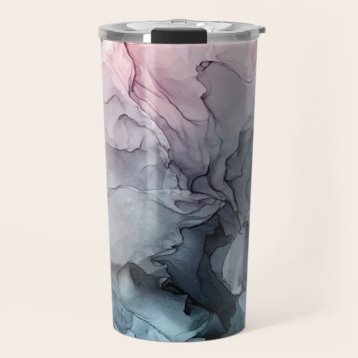Blush and Paynes Gray Flowing Abstract Reflect Travel Mug Gallery Image 1