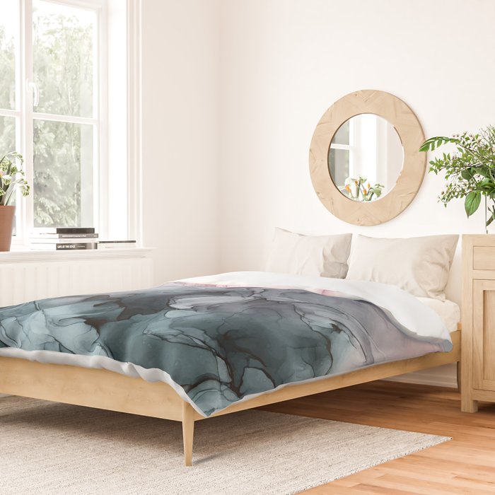 Blush and Paynes Gray Flowing Abstract Reflect Duvet Cover Gallery Image 2