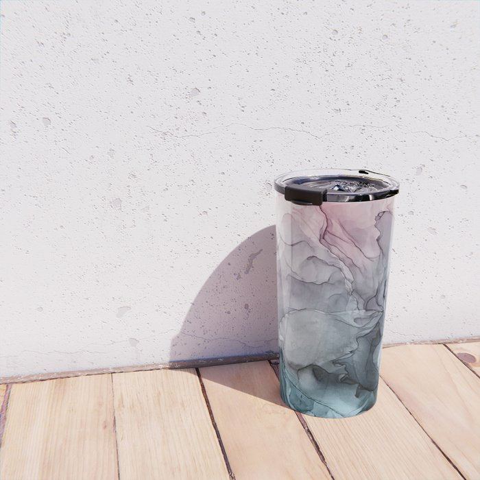 Blush and Paynes Gray Flowing Abstract Reflect Travel Mug Gallery Image 4