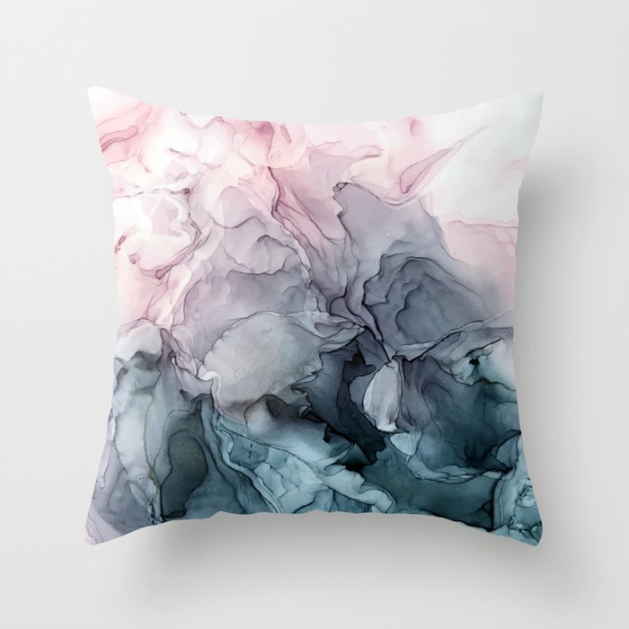 Blush and Paynes Gray Flowing Abstract Reflect Throw Pillow Gallery Image 1