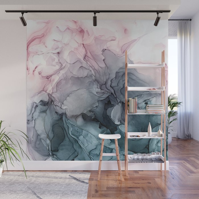 Blush and Paynes Gray Flowing Abstract Reflect Wall Mural Gallery Image 1