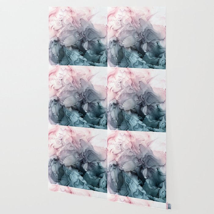 Blush and Paynes Gray Flowing Abstract Reflect Wallpaper Gallery Image 2