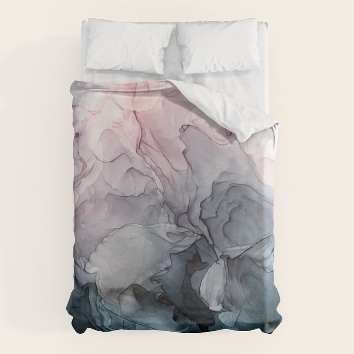 Blush and Paynes Gray Flowing Abstract Reflect Duvet Cover Gallery Image 1
