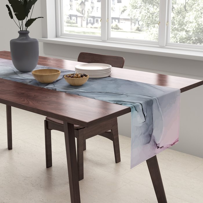 Blush and Paynes Gray Flowing Abstract Reflect Table Runner Gallery Image 2