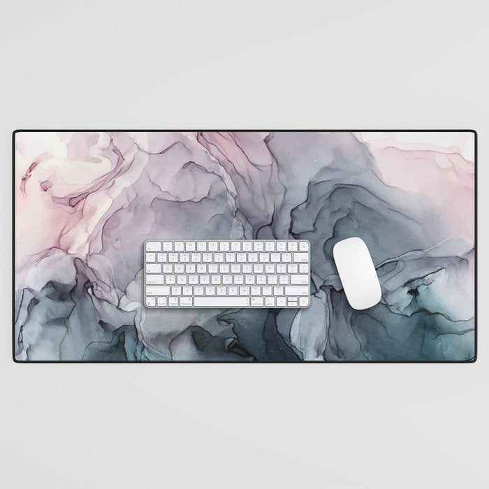 Blush and Paynes Gray Flowing Abstract Reflect Desk Mat Gallery Image 1