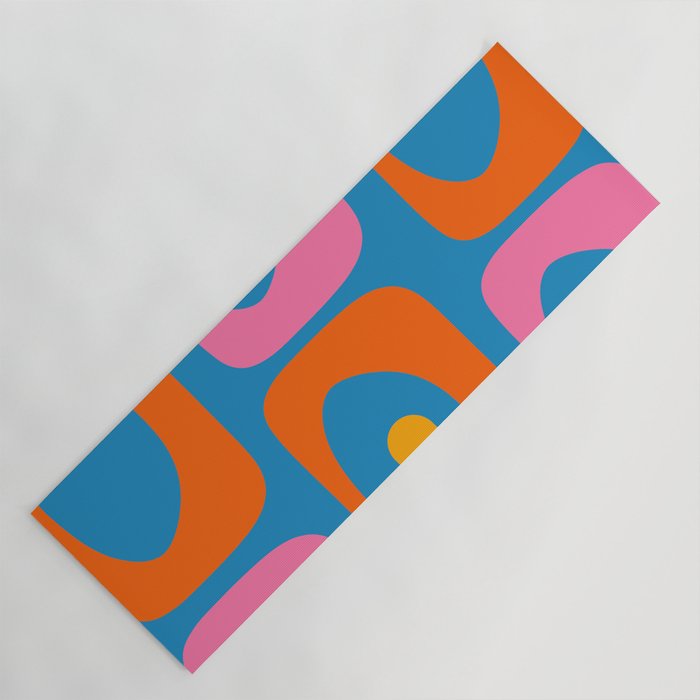 Mid Century Modern Piquet Abstract Blue Orange Pink Yoga Mat Gallery Image 1