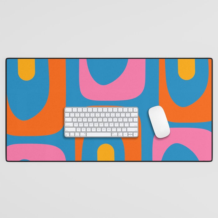 Mid Century Modern Piquet Abstract Blue Orange Pink Desk Mat Gallery Image 1