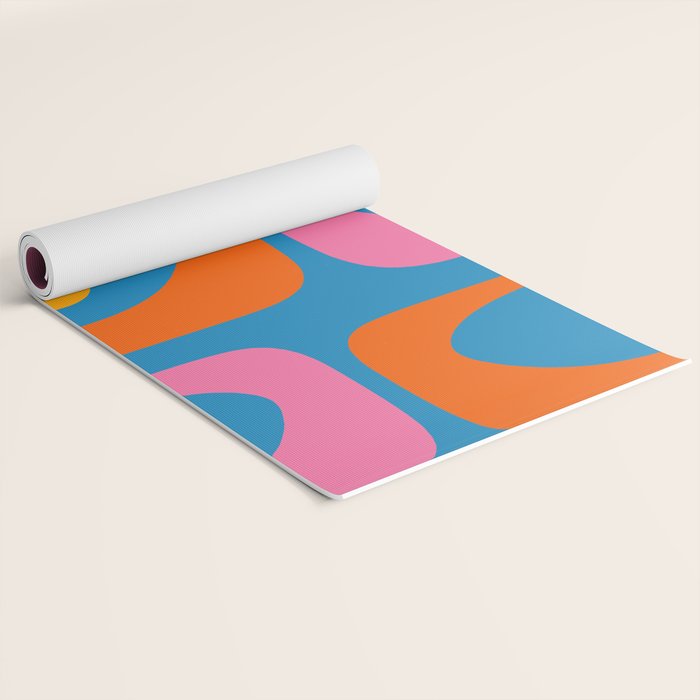 Mid Century Modern Piquet Abstract Blue Orange Pink Yoga Mat Gallery Image 2