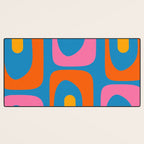 Mid Century Modern Piquet Abstract Blue Orange Pink Desk Mat Gallery Image 3