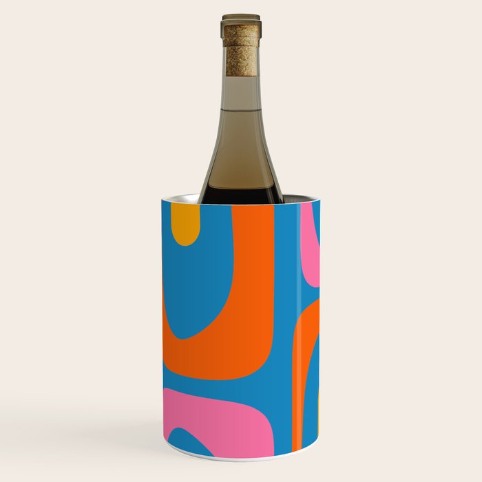 Mid Century Modern Piquet Abstract Blue Orange Pink Wine Chiller Gallery Image 2