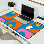 Mid Century Modern Piquet Abstract Blue Orange Pink Desk Mat Gallery Image 2