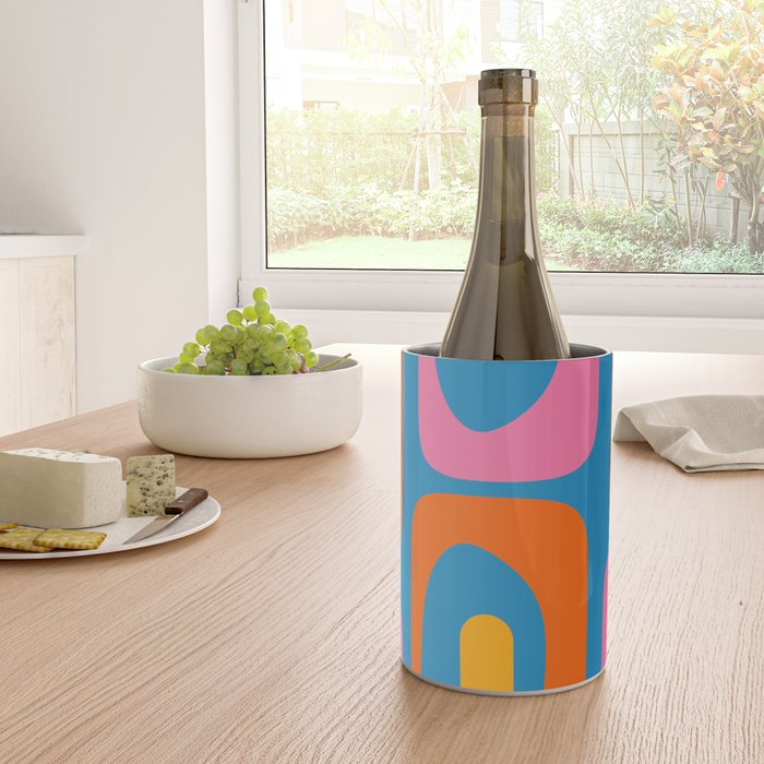 Mid Century Modern Piquet Abstract Blue Orange Pink Wine Chiller Gallery Image 4