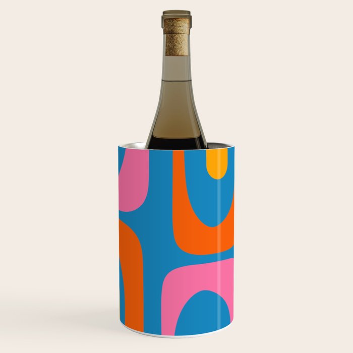 Mid Century Modern Piquet Abstract Blue Orange Pink Wine Chiller Gallery Image 3