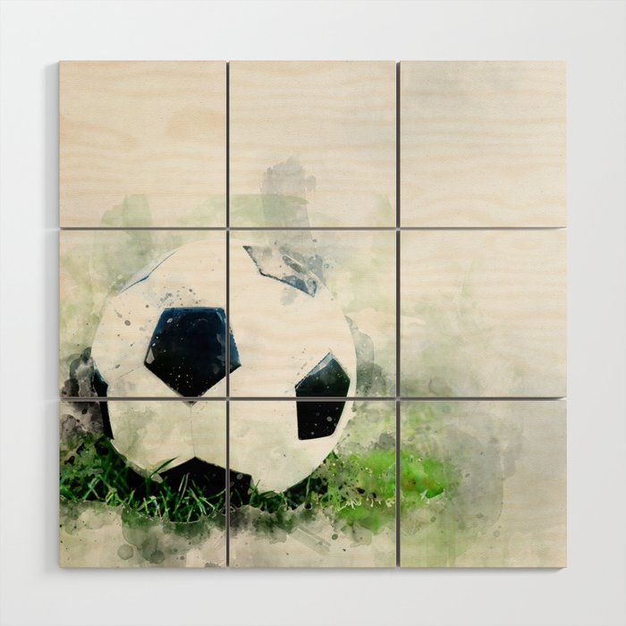 Watercolor soccer ball Wood Wall Art Gallery Image 1