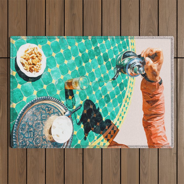 Chai, India Culture & People Painting, Exotic Travel Places Tea Bohemian Colorful Morocco Turkish Outdoor Rug Gallery Image 1