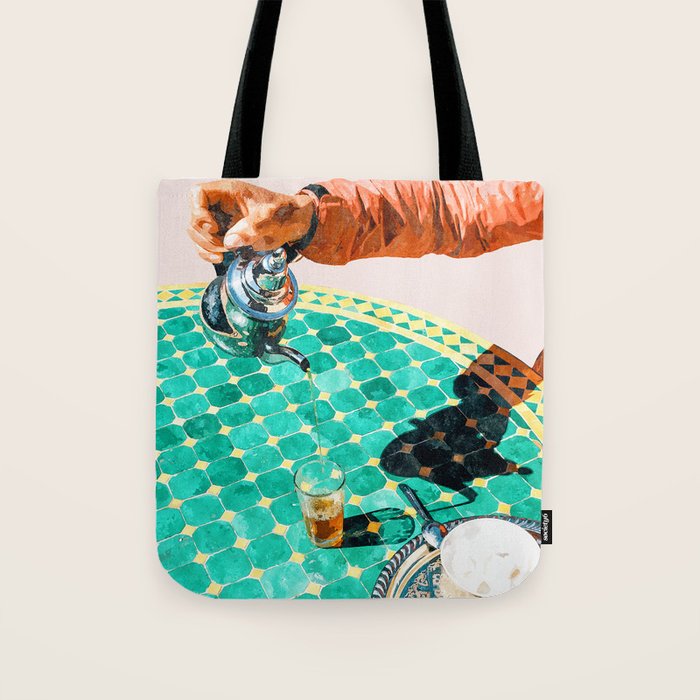 Chai, India Culture & People Painting, Exotic Travel Places Tea Bohemian Colorful Morocco Turkish Tote Bag Gallery Image 1