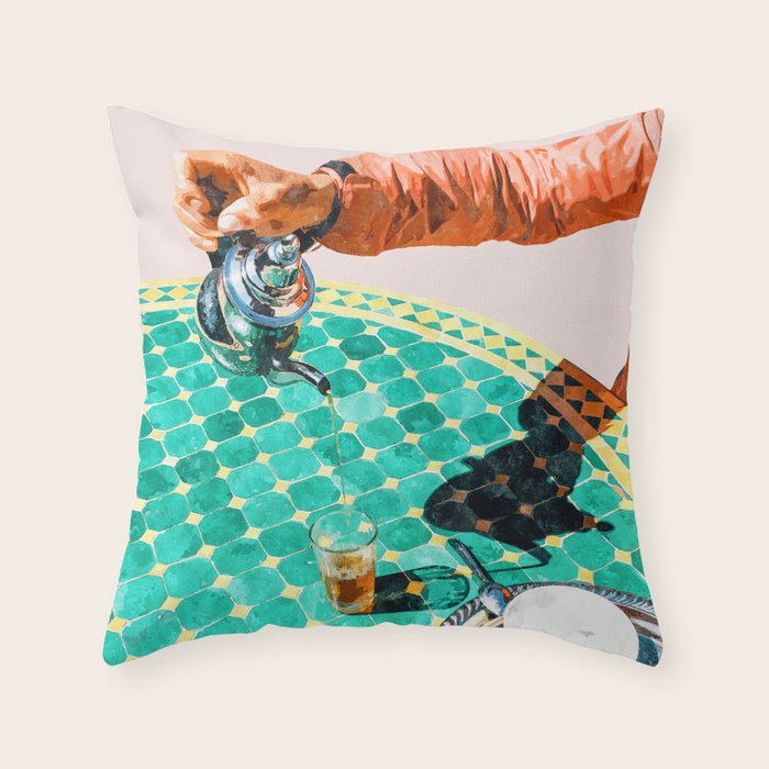 Chai, India Culture & People Painting, Exotic Travel Places Tea Bohemian Colorful Morocco Turkish Throw Pillow Gallery Image 6