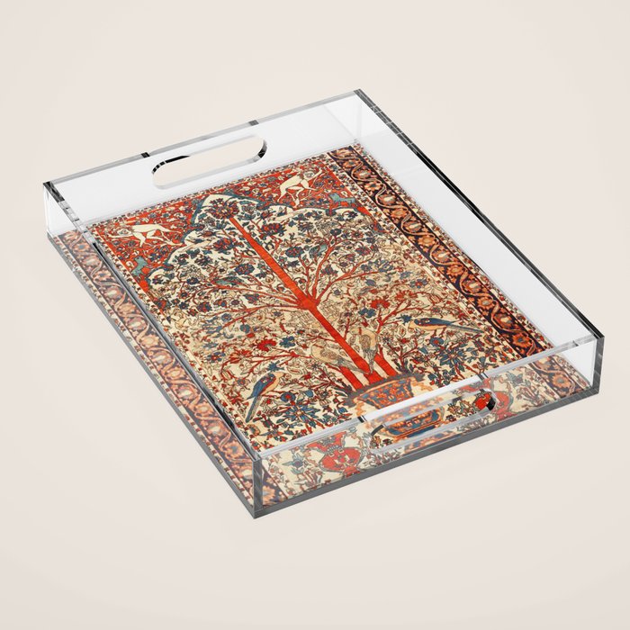 Antique Persian Tree Of Life Rug Print  Acrylic Tray Gallery Image 1
