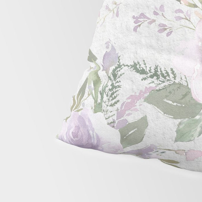 Lavender pastel green white watercolor floral pattern Pillow Sham Gallery Image 4