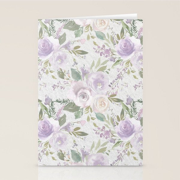 Lavender pastel green white watercolor floral pattern Stationery Card Gallery Image 2