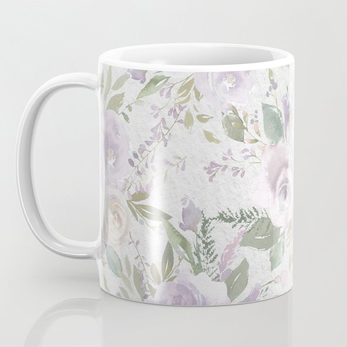 Lavender pastel green white watercolor floral pattern Coffee Mug Gallery Image 3