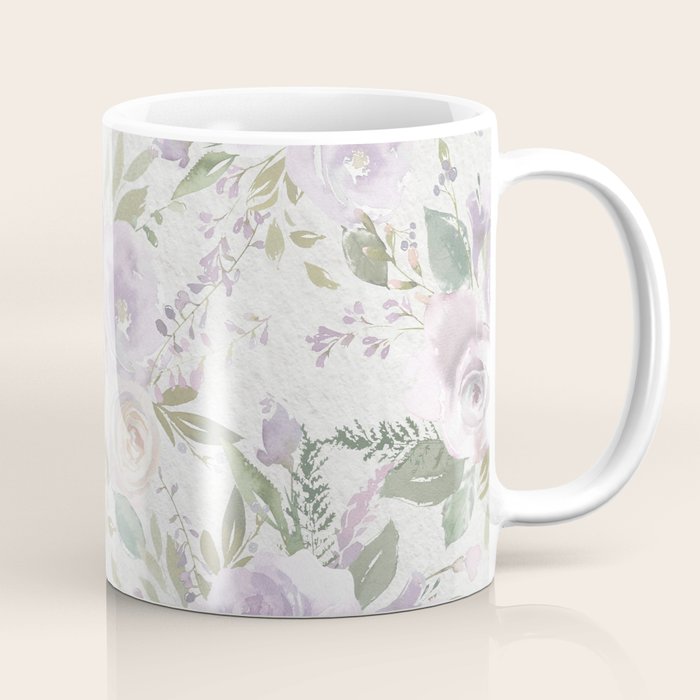 Lavender pastel green white watercolor floral pattern Coffee Mug Gallery Image 1