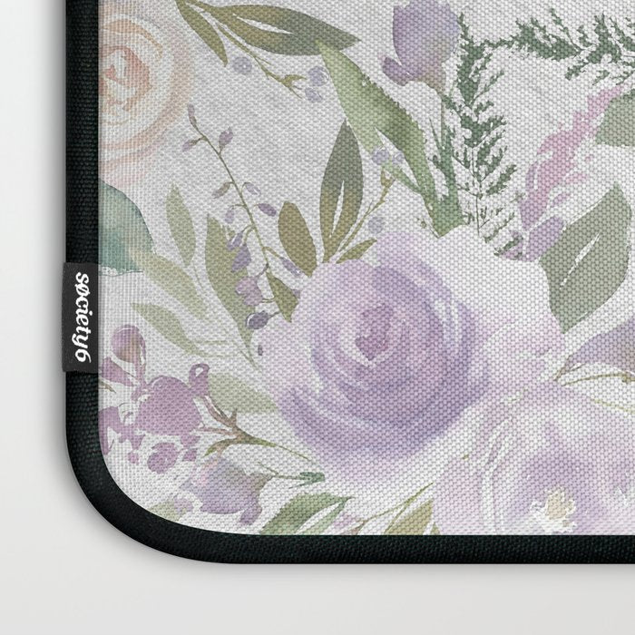 Lavender pastel green white watercolor floral pattern Laptop Sleeve Gallery Image 3