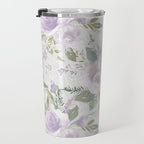 Lavender pastel green white watercolor floral pattern Travel Mug Gallery Image 3