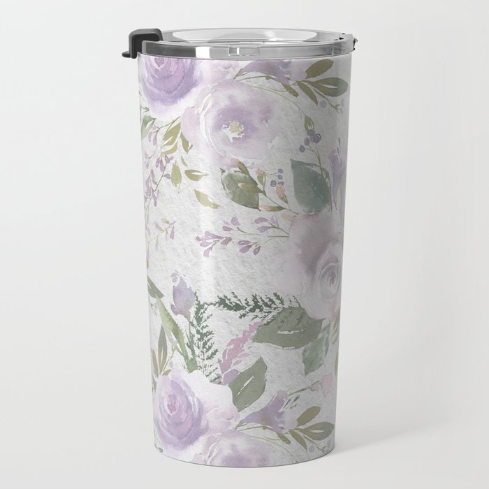 Lavender pastel green white watercolor floral pattern Travel Mug Gallery Image 3