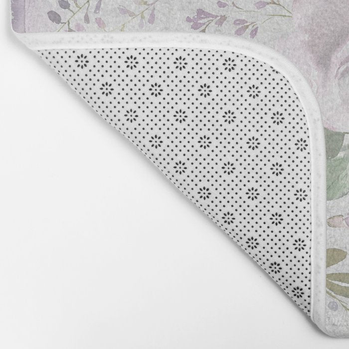 Lavender pastel green white watercolor floral pattern Bath Mat Gallery Image 2