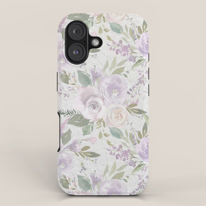 Lavender pastel green white watercolor floral pattern iPhone Case Gallery Image 1