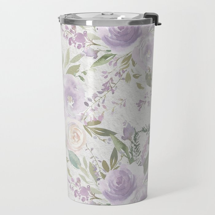 Lavender pastel green white watercolor floral pattern Travel Mug Gallery Image 2