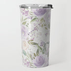 Lavender pastel green white watercolor floral pattern Travel Mug Gallery Image 2