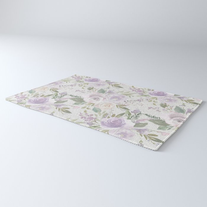 Lavender pastel green white watercolor floral pattern Rug Gallery Image 3