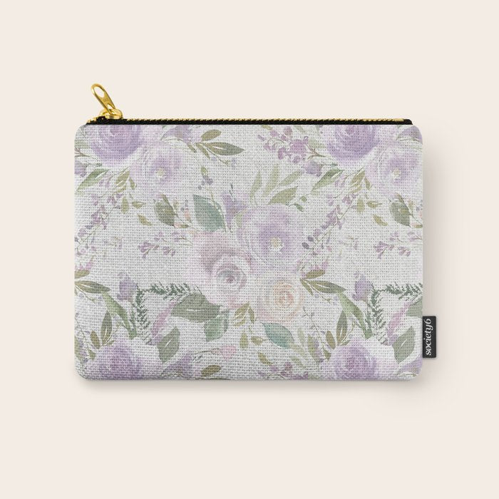 Lavender pastel green white watercolor floral pattern Carry All Pouch Gallery Image 1