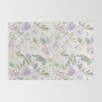 Lavender pastel green white watercolor floral pattern Rug Gallery Image 2