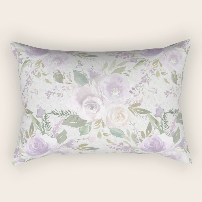 Lavender pastel green white watercolor floral pattern Rectangular Pillow Gallery Image 1