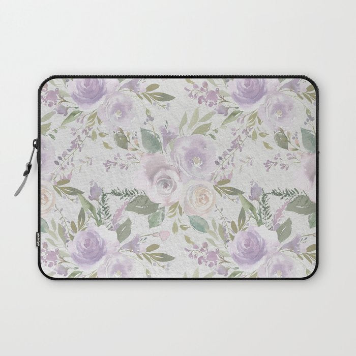 Lavender pastel green white watercolor floral pattern Laptop Sleeve Gallery Image 1
