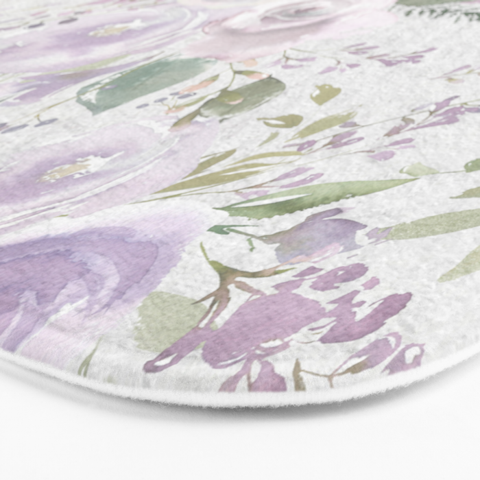 Lavender pastel green white watercolor floral pattern Bath Mat Gallery Image 3