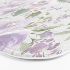 Lavender pastel green white watercolor floral pattern Bath Mat Gallery Image 3