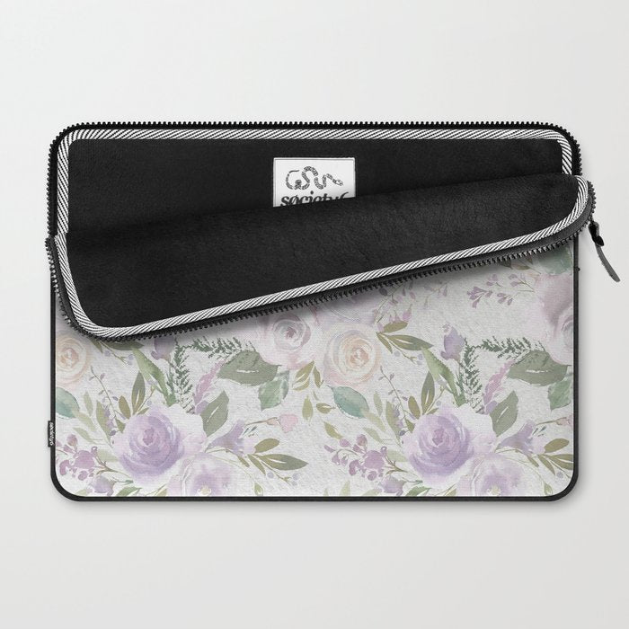 Lavender pastel green white watercolor floral pattern Laptop Sleeve Gallery Image 2