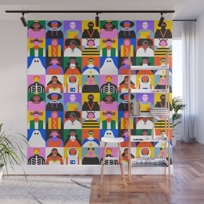 Diverse people in halloween costume pattern Wall Mural Gallery Image 1