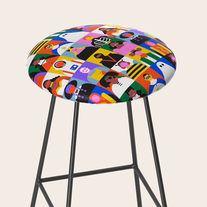 Diverse people in halloween costume pattern Stool Gallery Image 2