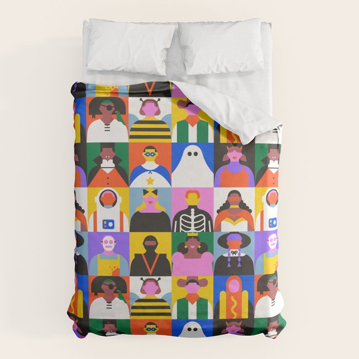 Diverse people in halloween costume pattern Duvet Cover Gallery Image 1